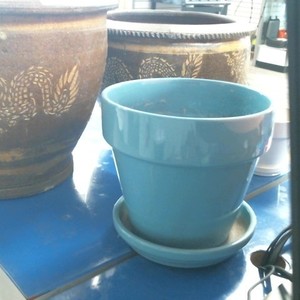 Miscellaneous Flower Pots 2 Brown, 1 Teal, & 1 White Pot