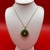  14 kt Yellow Gold Round Circle Green Pendant Necklace w Small Diamond Accent