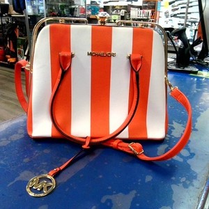 Michael Kors Orange and White Stripe Handbag