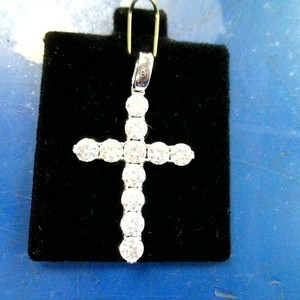 Sterling Silver Cross Pendant .925 Silver Cross Pendant with Moissanite Stones
