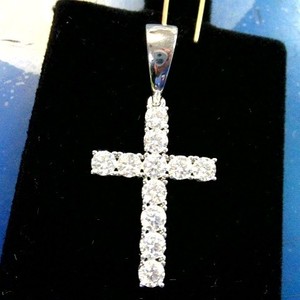 Sterling Silver Cross Pendant .925 Silver Cross Pendant with Moissanite Stones