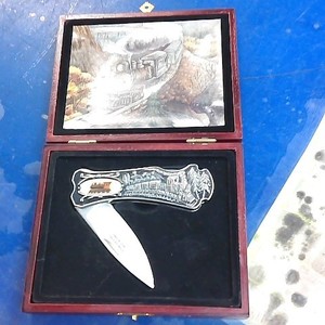 Train Motif Pocket Knife with Case